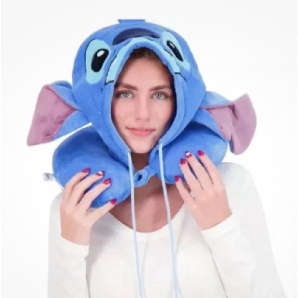 Disney Stitch Hooded Neck Pillow with 3D Ears